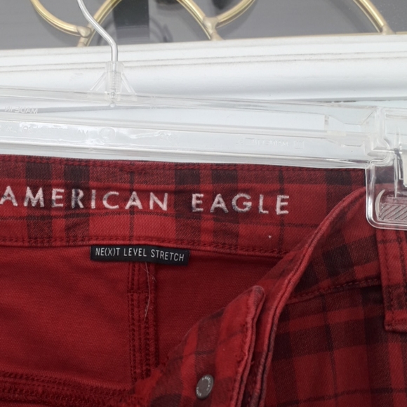 AEO Next Level Stretch High Rise Red Plaid Jeggings - Picture 4 of 13